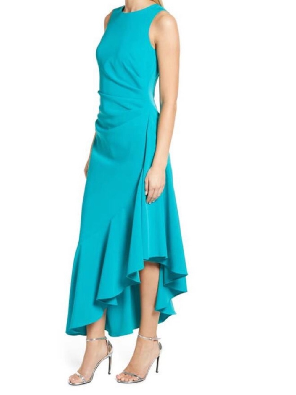Eliza J Turquoise Asymmetrical Ruched Midi Dress